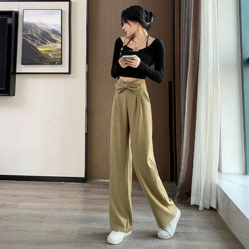 2023 spring and summer new elastic high waist casual all-match self-cultivation tooling straight wide-leg pants suit long pants women