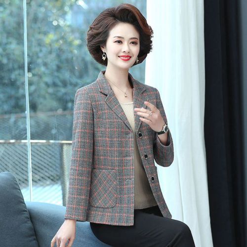 Middle-aged and elderly women's spring coat new plaid suit 40-50 years old foreign style mother autumn dress small suit jacket
