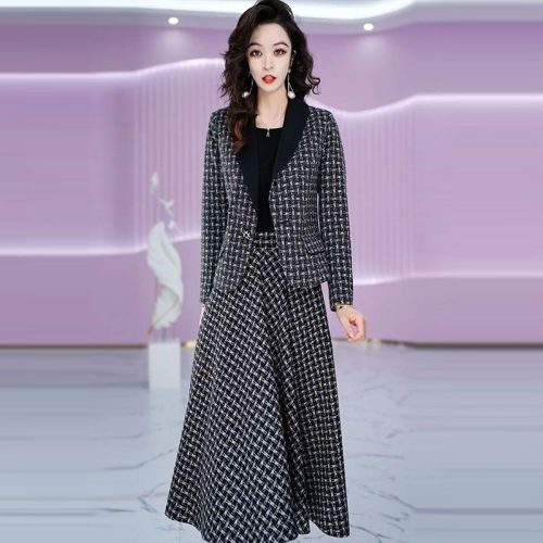 Single/Set Autumn New Fashion Temperament Suit Female Covering Meat Showing Thin Fragrance Dress Coat Two-Piece Suit