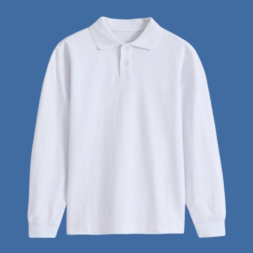 Boys' long-sleeved t-shirt pure cotton Polo shirt girls middle-aged and older children's white bottoming shirt lapel school uniform class uniform spring