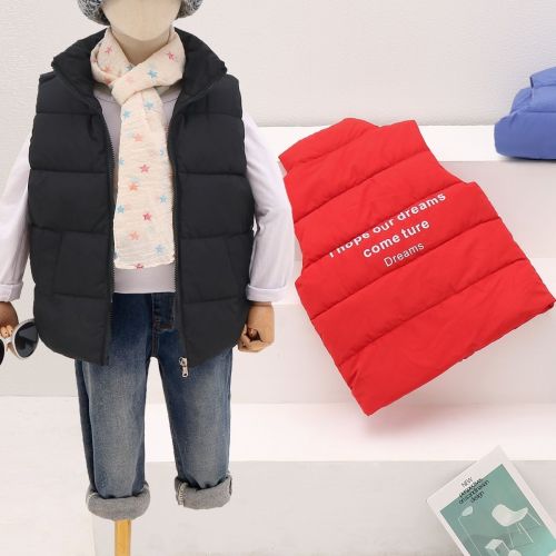 New autumn and winter children's down cotton vest children's middle and big children's vest boys and girls cotton vest printed vest shoulder stand collar