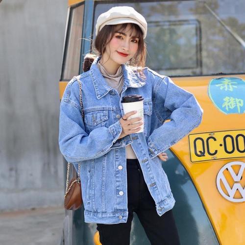 Large size fat mm denim jacket female bf loose 2020 new spring and autumn Korean version Hong Kong style all-match student retro top