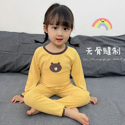 Infants and young children's velvet underwear set children's high waist spring and summer home service boys and girls pajamas baby autumn clothes long johns
