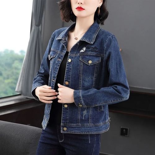 Internet celebrity new short denim jacket female loose mother autumn clothing fashion women's denim clothing embroidered top spring and autumn