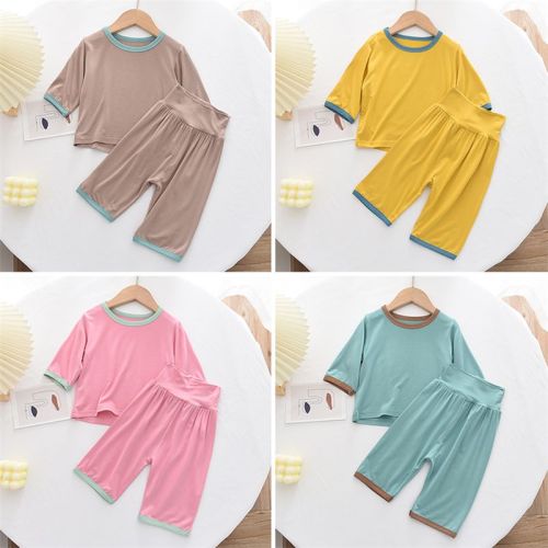 Children's pajamas modal suit spring and summer three-quarter sleeves high waist thin underwear men's and women's baby home clothes outside wear