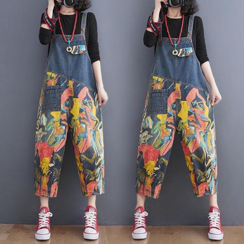 Personalized age-reducing color contrast strap jeans women's 2023 new retro casual slim slim cropped jumpsuit jumpsuit