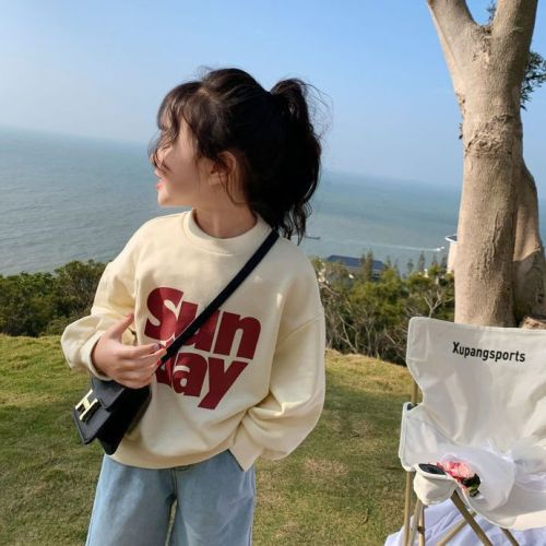  Spring and Autumn Round Neck Sweater Korean Version Loose Casual Bottom Shirt Big Boy Fashion New Letter Top Trend