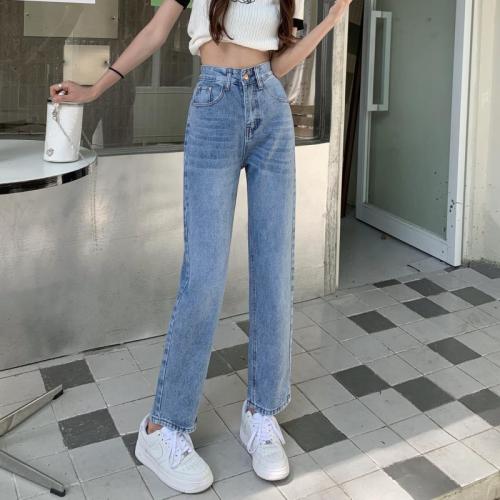 Real shot 2023 summer new design light-colored jeans women's small straight pants cropped pants