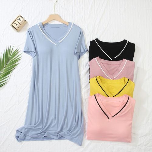 Modal nightdress with chest pad women's summer thin section loose short-sleeved home mid-length skirt without bra 2023 new