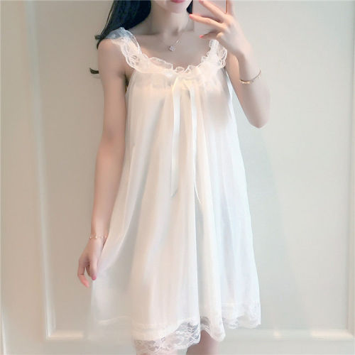 Palace pajamas women's summer ice silk thin section lace with chest pad nightdress student sweet princess 2023 new