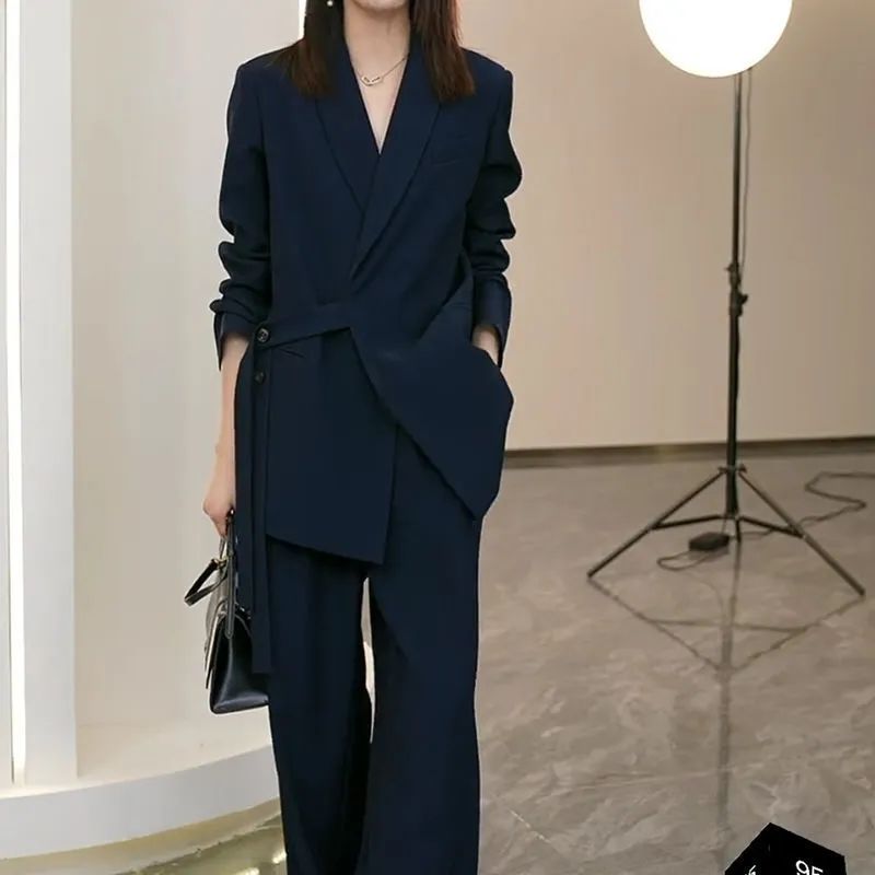 Gao Qilan's same suit suit female 2023 spring and autumn new large size fat mm loose age-reducing wide-leg pants two-piece set