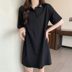 Real shot polo shirt skirt loose short-sleeved mid-length t-shirt skirt women