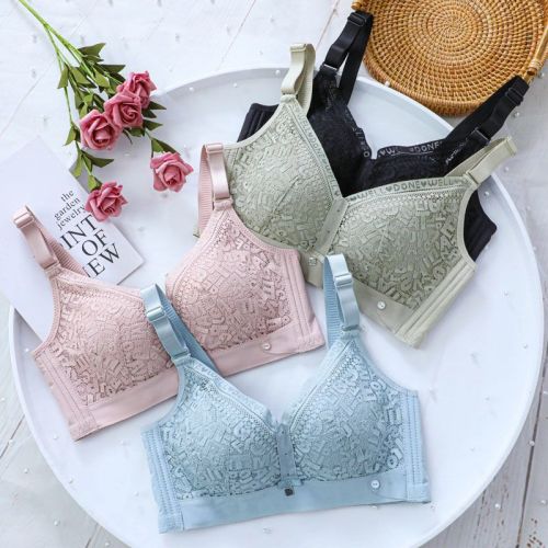 Underwear Women's No Steel Ring Bra Thin Section Small Chest Bra Breathable Hole Cup Gathering Comfortable Neck Support Set