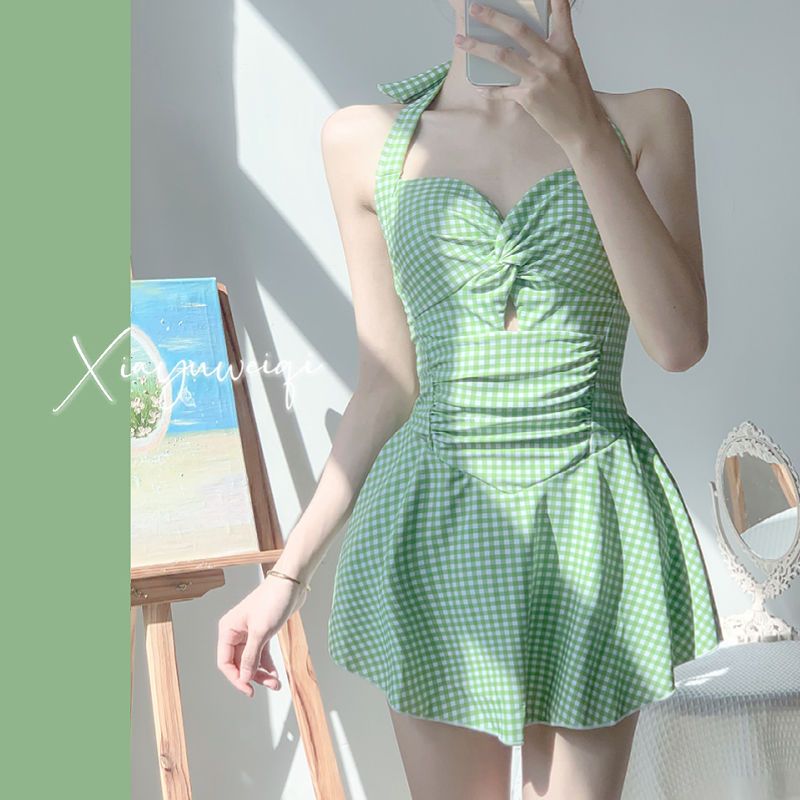2022 new hot style swimsuit female pure desire style conservative cover belly slim suspenders sexy conservative hot spring swimsuit