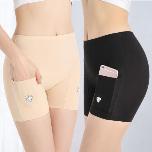 Leggings seamless women's non-curling ice silk pocket pure cotton crotch insurance boxer briefs safety pants anti-skid