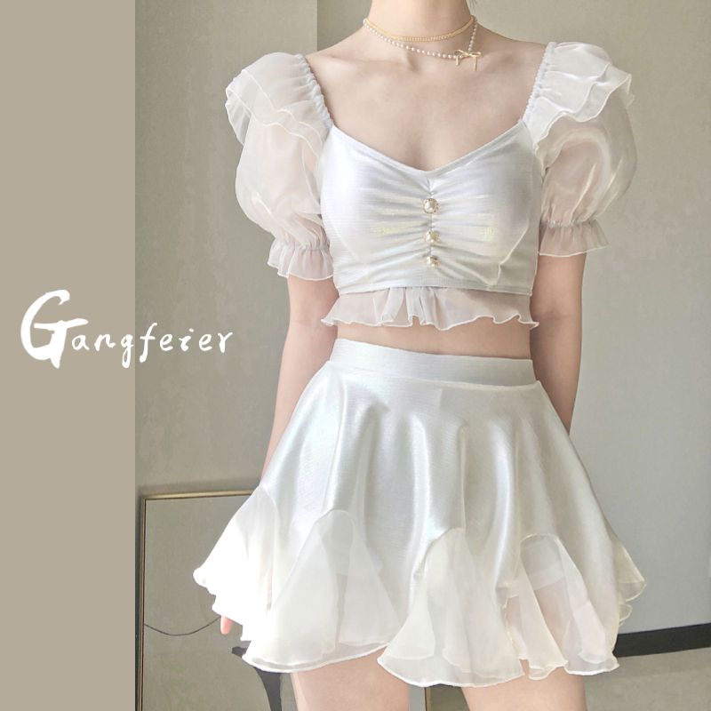 Swimsuit female bathing hot spring 2022 new conservative fairy fan split skirt style to cover belly and look thin girl student ins style