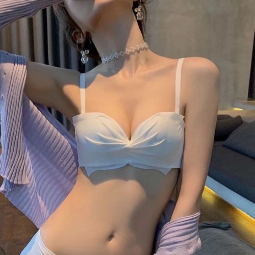 White underwear women's small chest thickened style gathered sexy no steel ring sweet Japanese girl student bra set