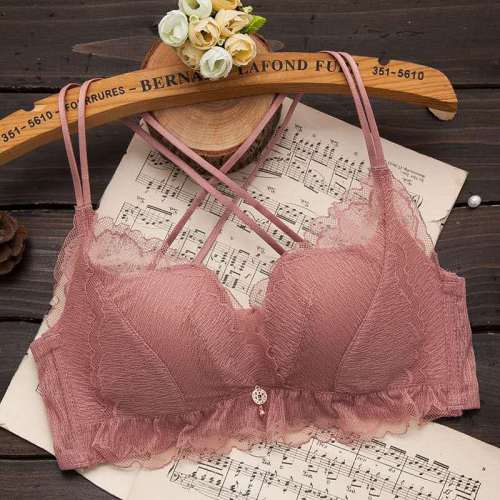 Underwear women without steel ring beautiful back cross small chest gathered adjustable underwear sexy lace ladies bra set