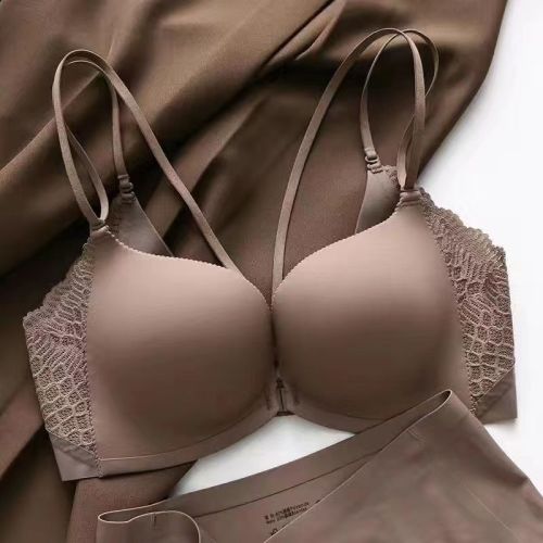 Japanese beauty back front buckle bra set no steel ring underwear women's small breasts show big thickened flat chest seamless push-up bra