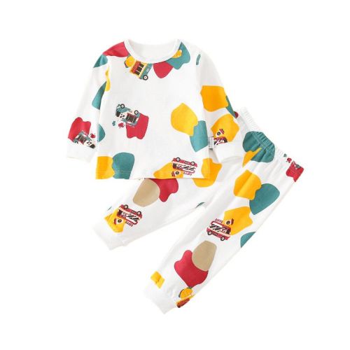 Children's pajamas spring and autumn long-sleeved cartoon baby long-sleeved long-sleeved long-sleeved underwear suit men and women children's pure cotton home service