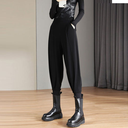 Beamed harem pants women's loose high waist nine-point carrot pants 2022 autumn and winter new plus velvet small casual boot pants