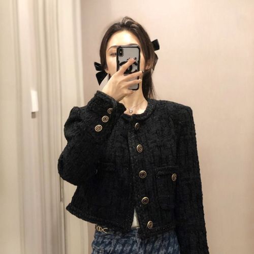 Black exquisite small fragrant wind short coat women's early spring new French high-end sense of foreign style age-reducing tweed top