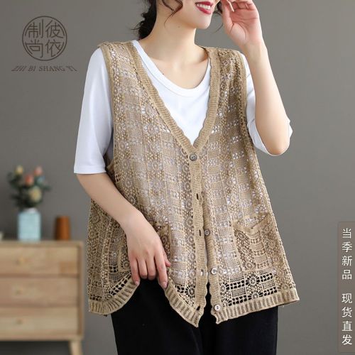 Pure cotton light and thin casual vest women's summer new all-match single-layer retro holiday style loose outerwear vest women