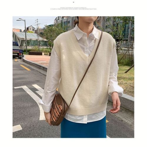  spring and autumn Korean style black knitted vest women's all-match V-neck pullover sweater vest ins loose outerwear