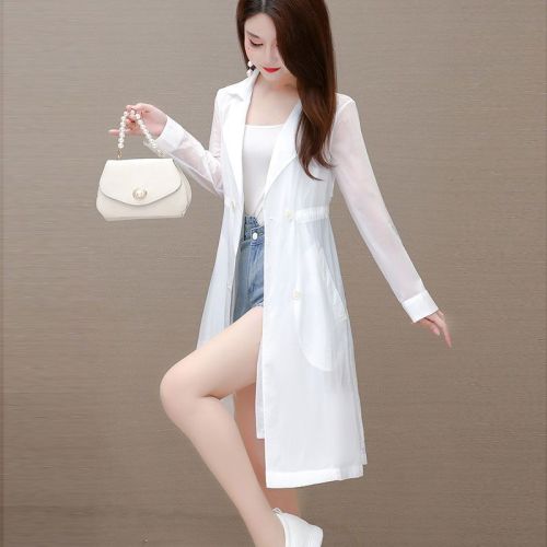 Sunscreen clothing women's mid-length  summer new Korean version high waist slimming anti-ultraviolet light windbreaker jacket