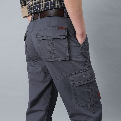 Summer pure cotton casual overalls men's long trousers thin section multi-pocket multi-bag loose straight mid-waist military trousers tide