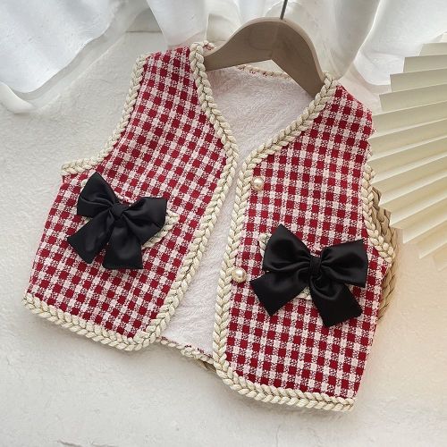 Girls Xiaoxiang wind vest vest  autumn and winter new bowknot vest female baby foreign style children's all-match