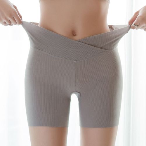 Cross waist ice silk safety pants women's anti-skid summer thin style inner and outer wear large size non-curling two-in-one bottoming shorts