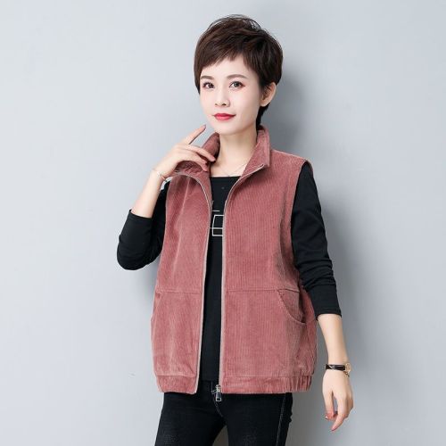 [with lining] spring and autumn new middle-aged and elderly vest women's plus-size corduroy outerwear vest sleeveless jacket vest