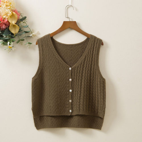 Front long back short vest ladies sleeveless knitted v-neck vest sweater small vest top spring and autumn outer wear