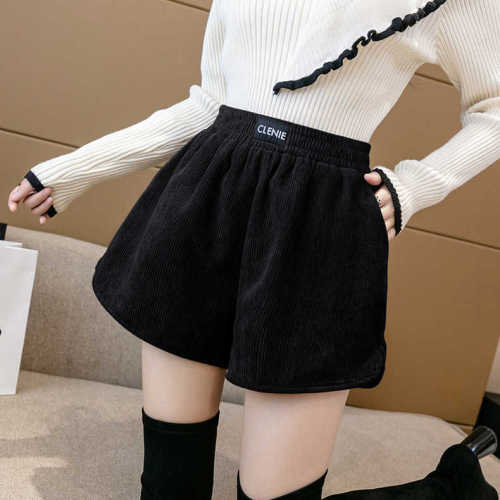 Black gold velvet shorts women's autumn and winter  new Korean version large size elastic waist a-line wide-leg pants leggings boots pants