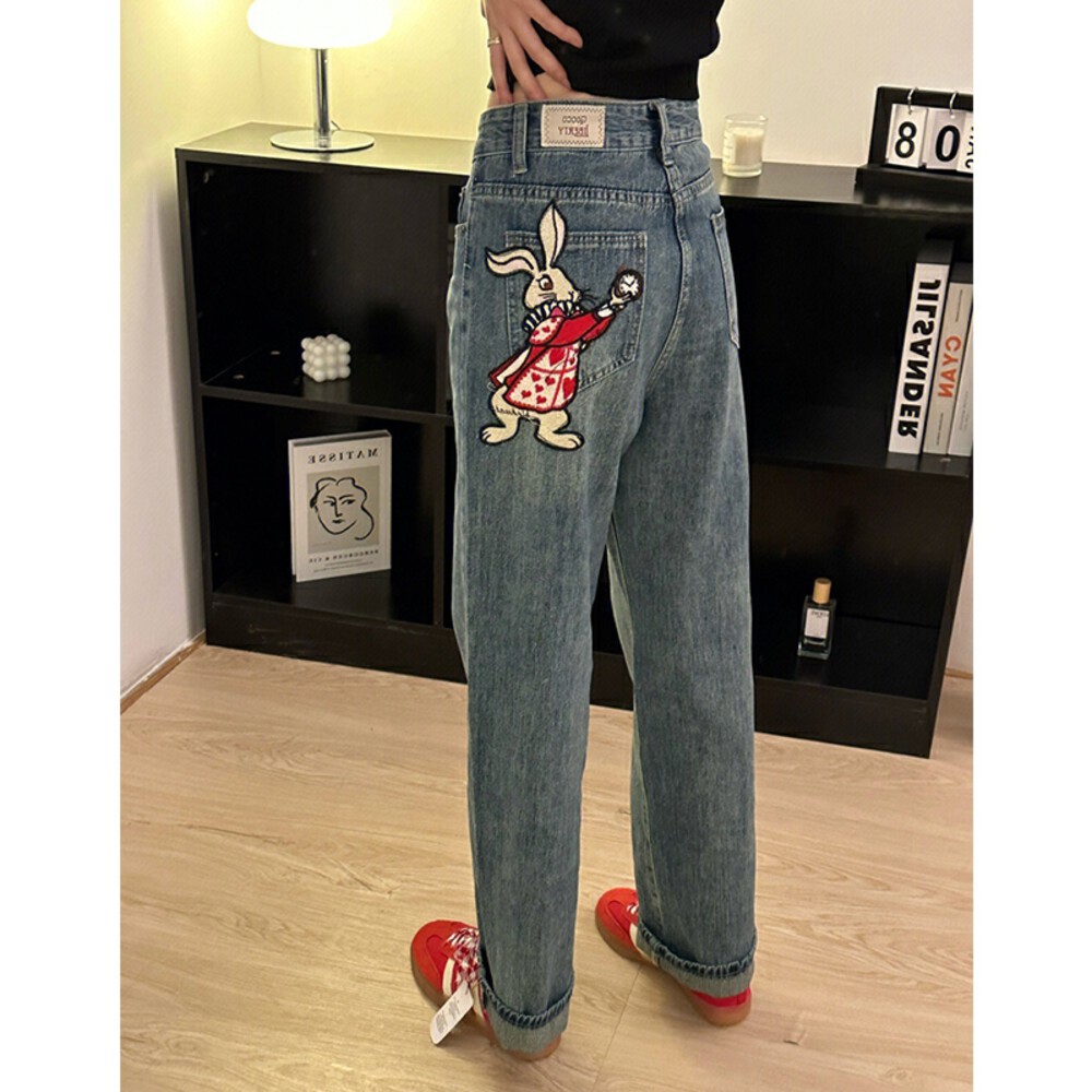 New in early spring of 23! [Yixun] high-waist embroidered rabbit design jeans 0708# LSL