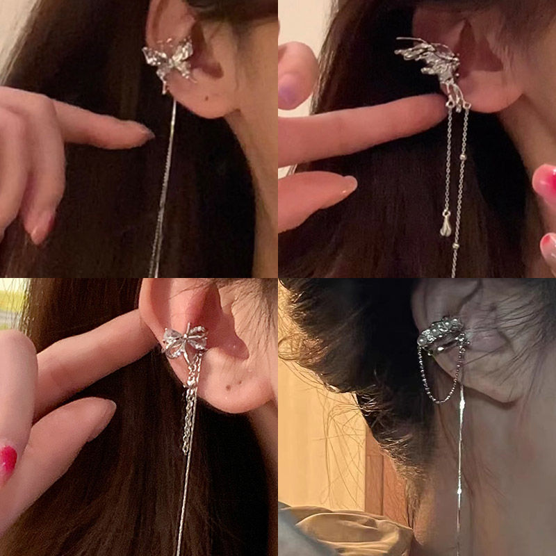 Butterfly tassel ear bone clip female summer niche design sense advanced cold wind ear clip no ear hole ear hanging earrings earrings