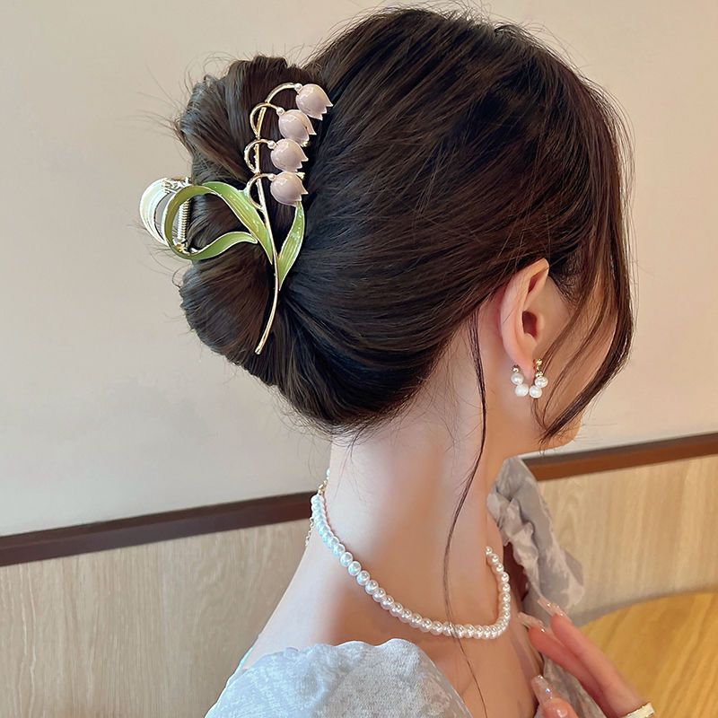 Lily of the valley summer super fairy flower big catch clip female high-end hair clip back head hair accessories ins shark clip tide hair accessories