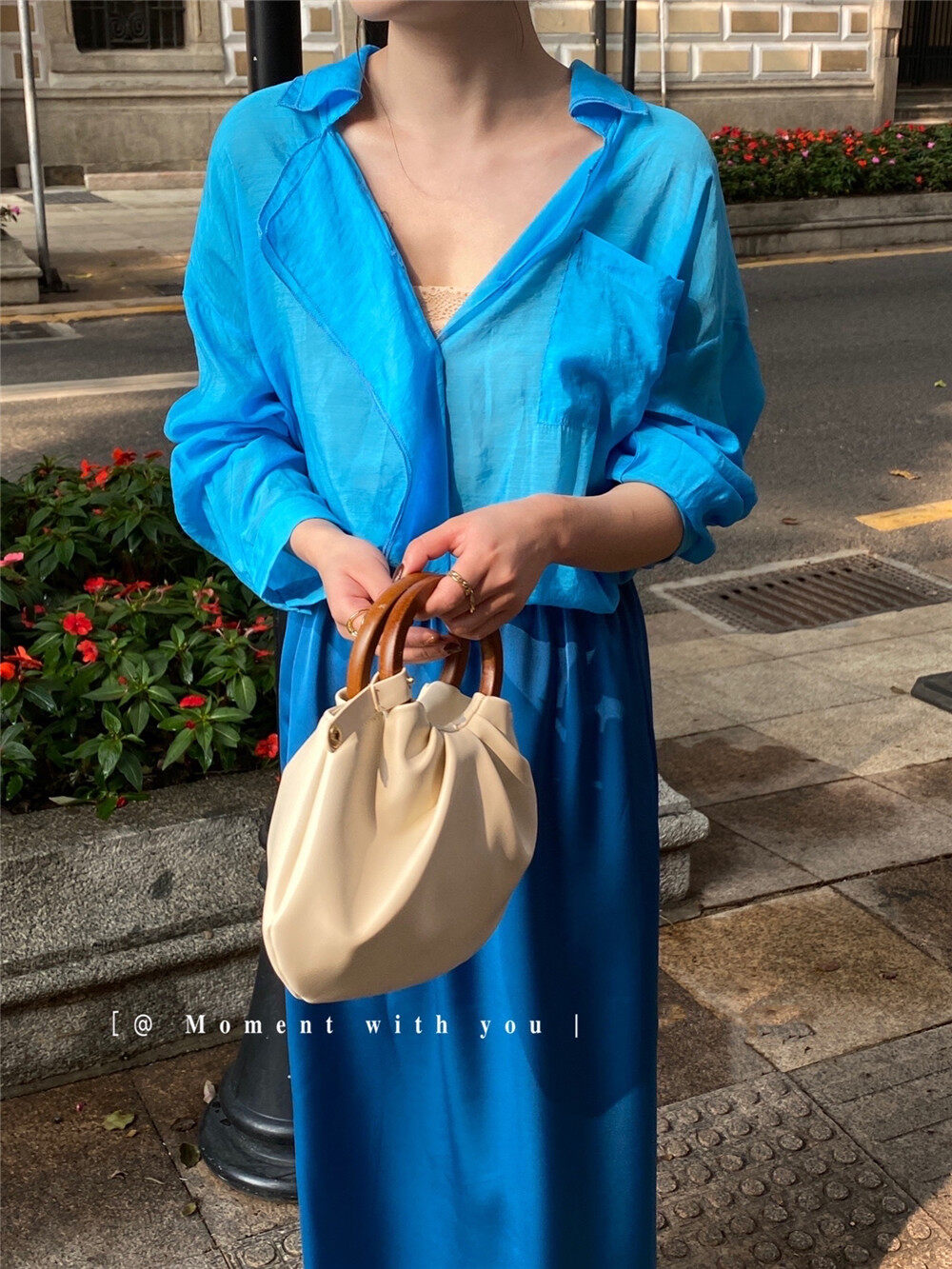 Original price 55.27! 2023 early spring new! [MOMENT WITH YOU] Temperament commuting single pocket shirt F-T0020-J# LSW