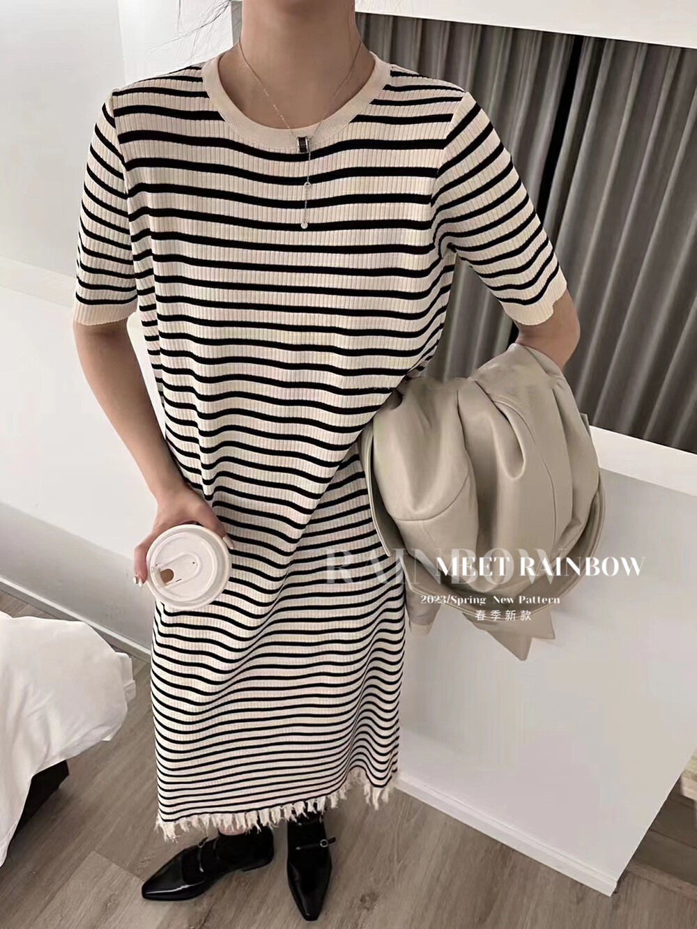 【RAINBOW】Korean style lazy all-match tassel knitted dress 88005-1# FHX