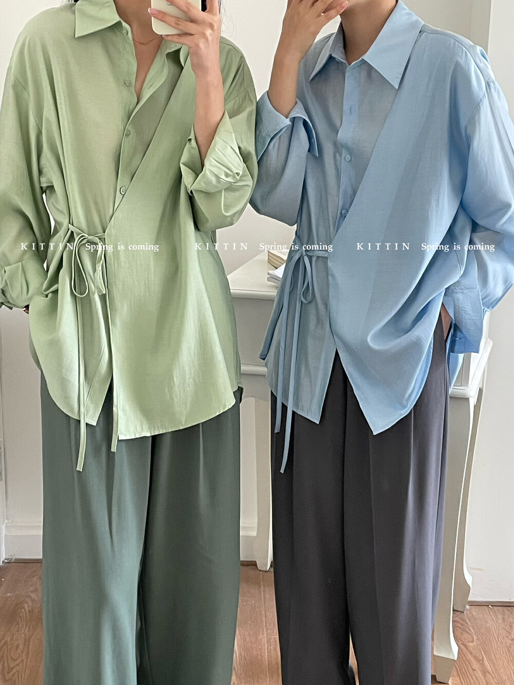 【KITTIN】Korean style design with side strap shirt 8763