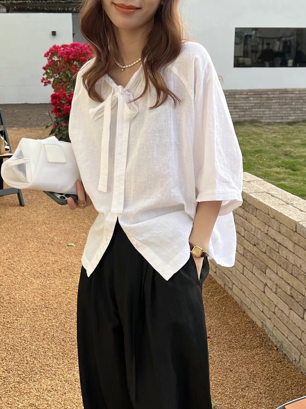 【SANBARA】Korean linen bow tie shirt 8033# LSW