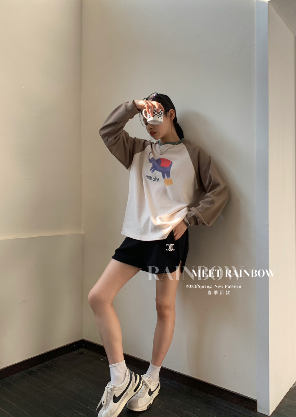 【RAINBOW】Color contrast design cute Dumbo long-sleeved T-shirt 08623-1