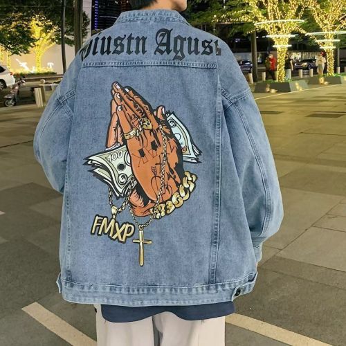 American West Coast denim jacket men's trendy brand ins European and American high street hiphop fried street couple jacket spring and autumn