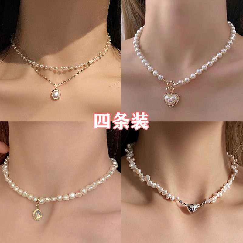 choker light luxury niche retro ins high-end double-layer pearl necklace female trendy collarbone chain neck strap neck jewelry