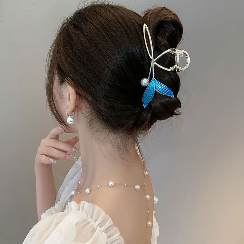 Blue Pearl Exquisite Fishtail Hairpin Large Grab Back of the Head Summer Hair Grab Temperament Shark Clip Headdress