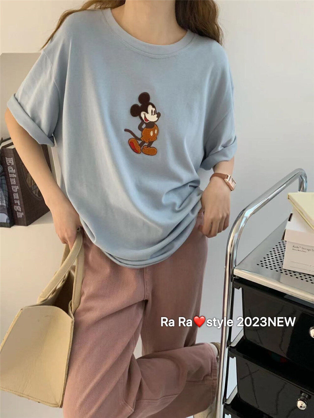 【RARA】Loose Mickey Print Short Sleeve T-Shirt YS1-7136# LSL