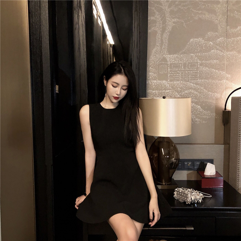 Real price real price summer dress black slim waist A-line dress party dress short evening dress mid-length
