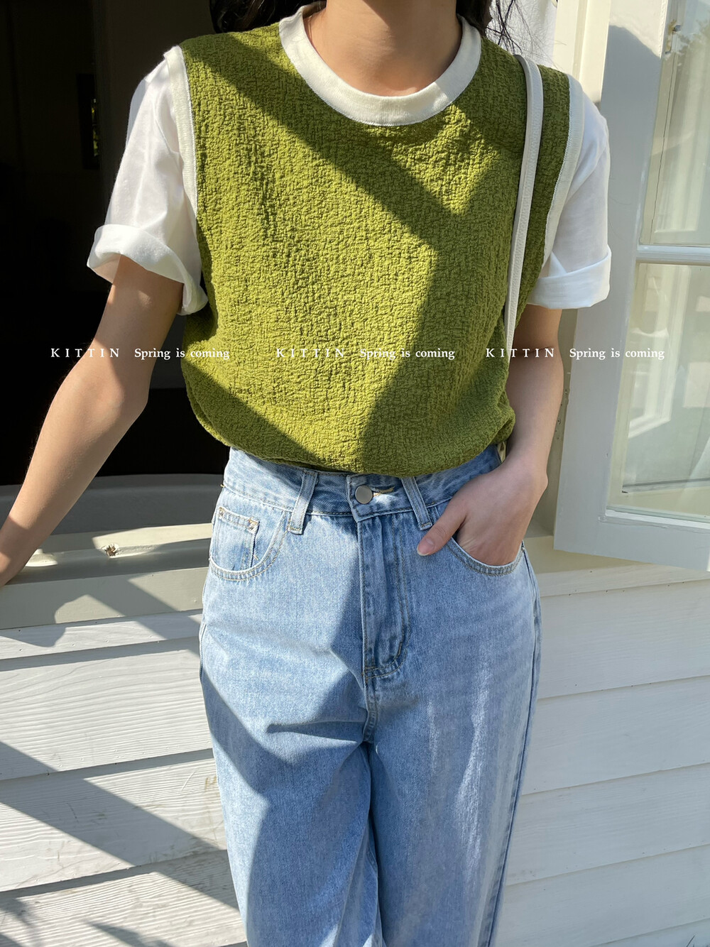 【KITTIN】Korean version texture contrast color side vest 1775