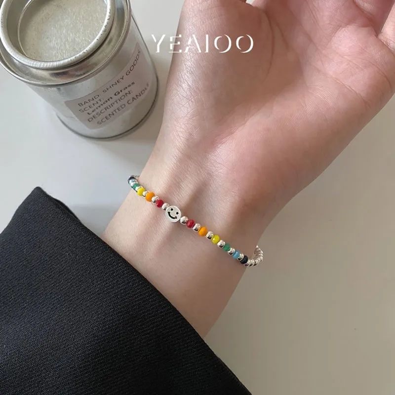 Korean rainbow smiley bear love beaded bracelet female 2021 new ins niche design simple bracelet male